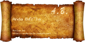 Anda Béla névjegykártya